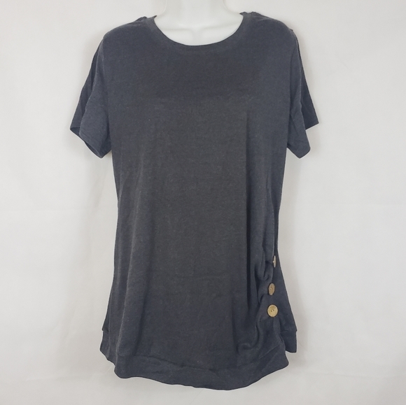 Gray Short-Sleeve Crew Neck Side Button T-Shirt lg - Picture 2 of 7
